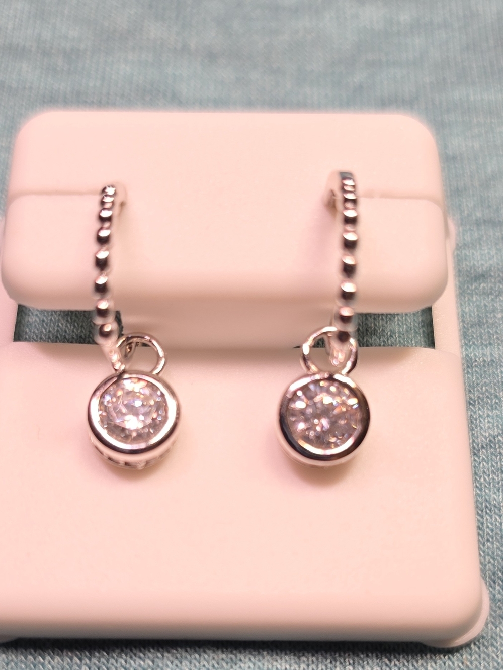 Sterling Silver Clear Spinel Drop Hoop Earrings - White
